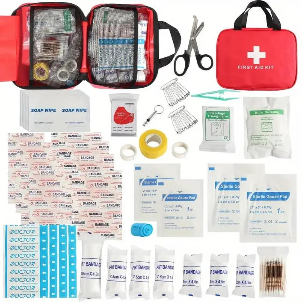 173pcs Large First Aid Kit: Portable Bag For Outdoor Hunting, Hiking, Camping And More - Including Emergency Supplies! DC-Outdoorzees